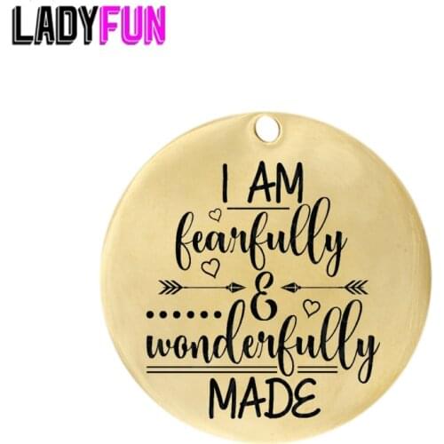 "I AM FEARFULLY AND WONDERFULLY MADE" Stainless Steel Charms 25mm High Polish Mirror Surface Jewelry Pendant Tag 20pcs/lot