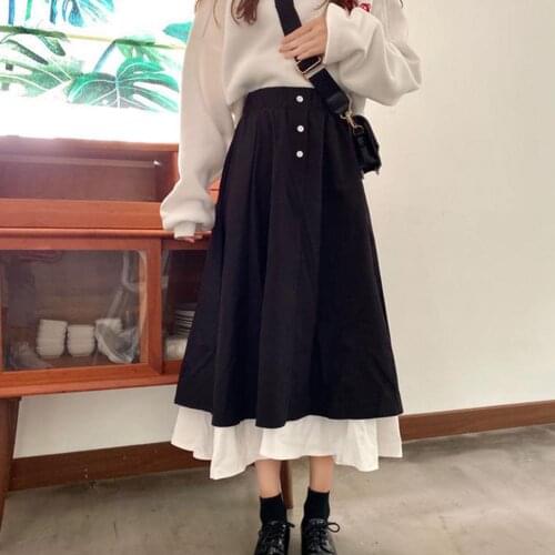 Skirts Women Chic Korean Retro Ruffles All-match Summer Fall Basic Ladies Skirt Lovely Patchwork Ins Elastic Waist Womens Faldas