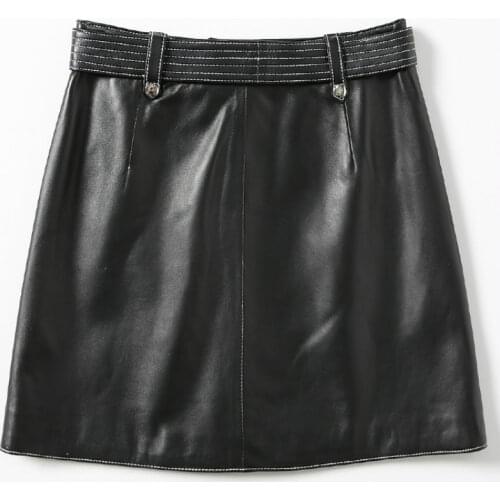 Real Sheepskin Mini Skirt Genuine Leather Skirts Womens Autumn Elegant Ladies Office Skirt Faldas Mujer Moda 2020 LWL1604