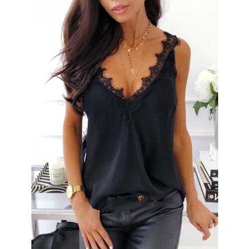 2020 Women Fashion Vest Double V Lace Splicing Vest New Sleeveless Top