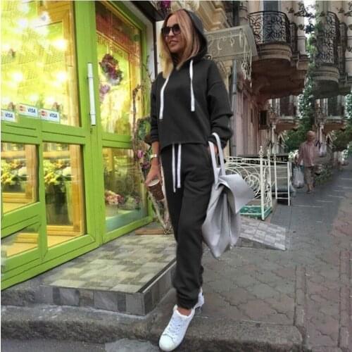 Womens Even Cap Navel Sweater Pants Suit Twinset Soild Color Top And Pant Female Tracksuit 2pcs/Set