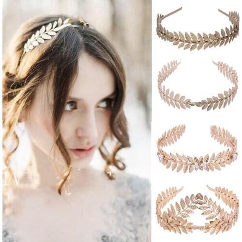 Gold Leaves Wreath Bridal Hair Accessories Imitation Pearl Women Girls Wedding Tiara Headband Hair Crown Photography Props
