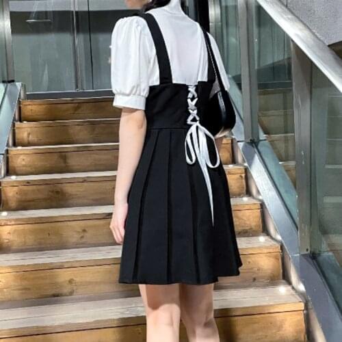 2021 Summer Black Y2k Mini Dresses Women Korean Fashion Puffer Sleeve Gothic Vintage Dress Bandage Design Party Elegant Dress