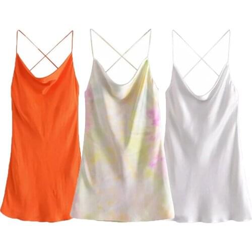 Summer Elegant Mini Dress Women 2021 Vintage Tie Dye Spaghetti Strap Party Dresses Female Chic Backless Sexy Dress