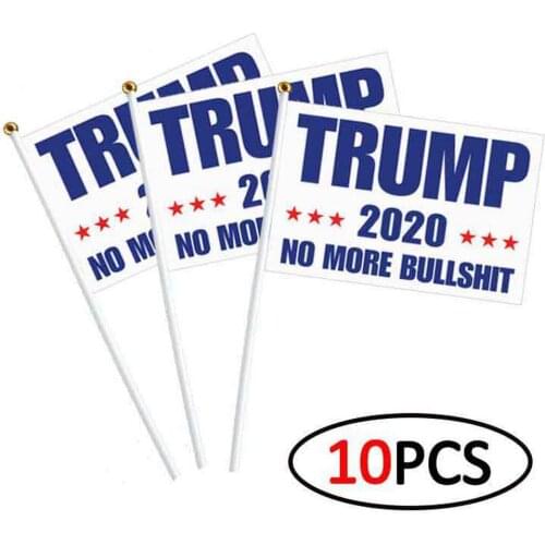10PCS/Pack 2020 U.S. General Election Trump 2020 Flags Donald Trump Hand-Waving Flag with Flagpole 14X21CM Square Hand Flag New
