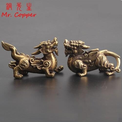 2pcs/Pair Copper Chinese Mythological Animals Home Decoration Dragon head Oxtail Horseshoe Moose Deer Body Brass Decor Ornaments