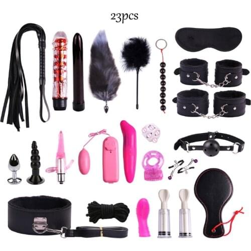 23pcs Sex Toys BDSM Adult Games For Couples Bondage Rope Nipple Clamps Anal Plug Whip Handcuffs Blindfold Mouth Gag Sex Toys Kit