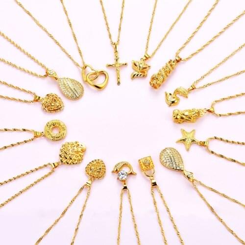 24K Gold-Filled Necklaces For Women Cross/ Heart/Waterdrop Pendant & Necklace Waterwave Chain Collier Femme Choker 2020 Jewelry