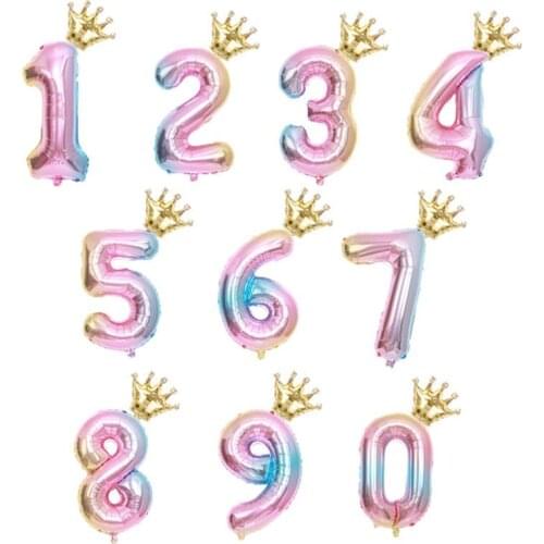 32 Inches Rainbow number Foil Balloons air Balloon birthday party decorations kids Rose gold pink silver blue 0-9 Digit ball
