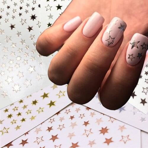 3D nail stickers black gold silver glitter cute stars nail art decoration DIY transfer decals colorful nail art tips manicure