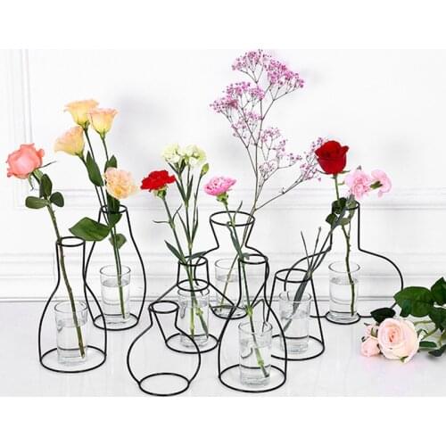 8 Shapes Retro Iron Line Table Flowers Vases Decoration Simple Metal Wrap Plant Holder Nordic Styles Flower Vase Home Decoration