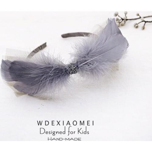 Fascinator Bow Crystal Feather Headband for Child Girl Fashion Kids Hair Accessories HairBands Hair Hoop Cocktail Party Headwear