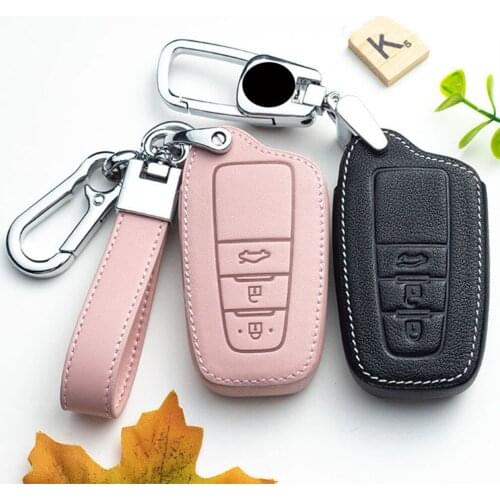 Genuine Leather Car Remote Key Chain Fob Case Cover For Toyota Prius Camry Corolla C-HR CHR RAV4 Prado 2018 Accessories Styling