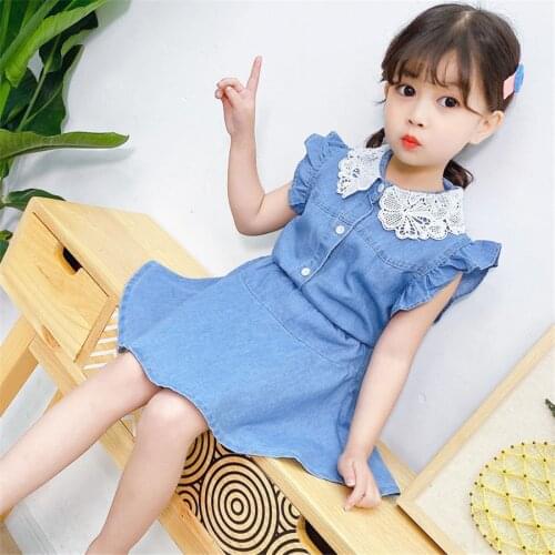 2020 summer 2 Piece Set Kids Baby Girl Clothes todder girl outfit denim T shirt tops + skirt fashion infant Jeans Outfit