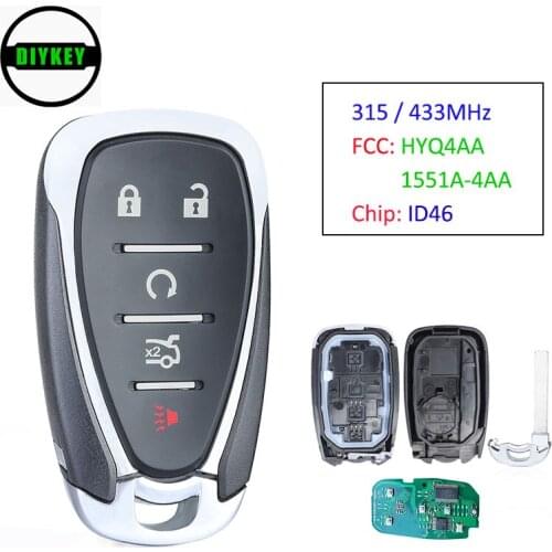 DIYKEY Remote Key Fob 5 Button 315MHz / 433MHz ID46 for Chevrolet Malibu Cruze Spark Cmaro FCC: HYQ4AA / 1551A-4AA