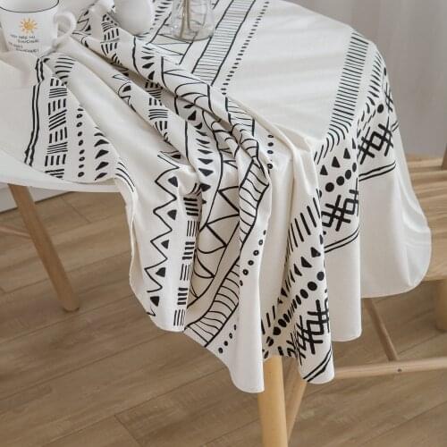 Home Decoration Tablecloth National style Bohemia Cotton Linen Black & White Striped Dining Table Cover for Christmas Party