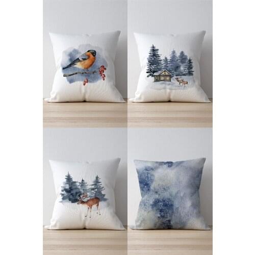 Double Side Printed Kışyarı Patterned 4'Lü Suede Pillow Decorate Case Good Quality Stylish Home Garden Room Kitchen Gift Convenient Decorative Modern