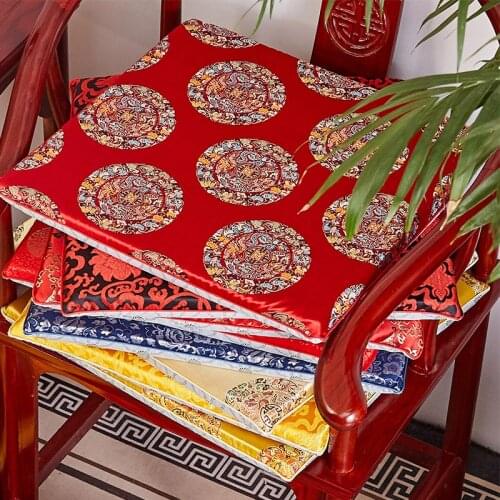 Custom Luxury Thin Dining Kitchen Chair Pad Jacquard Seat Cushions Non-slip Armchair Elbowchair Sofa Chinese Silk Satin Sit Mat