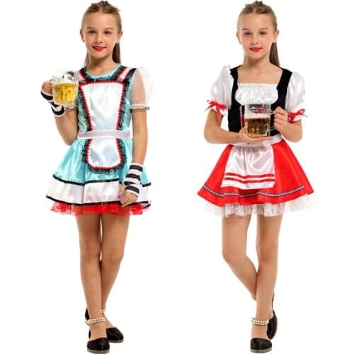 Umorden Purim Halloween Costumes for Girls Bavaria Oktoberfest Costume Dirndl Kids Child German Beer Girl Cosplay Fancy Dress