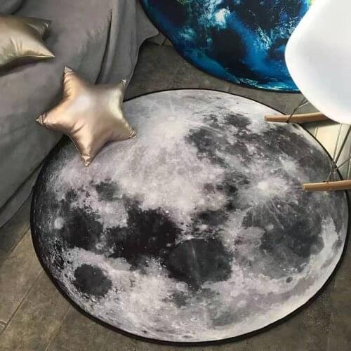 Round creative moon rugs Bedside decorative floor area rug for boys bedroom Nylon printed thick mats Abstract gray chair mat