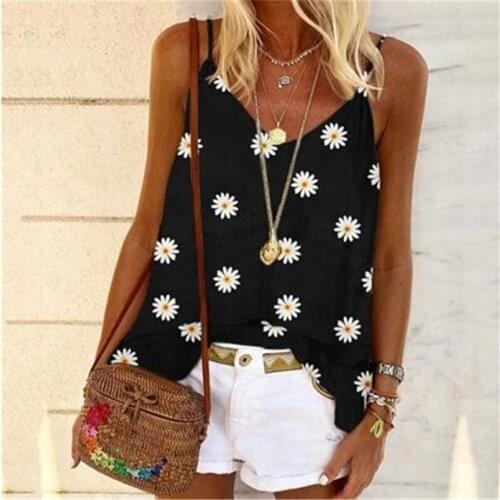 Summer 2020 Women Tank Tops Fashion Tank Ladies Chrysanthemum Blossom Flowers Printed Sleeveless Vest Female Clothes