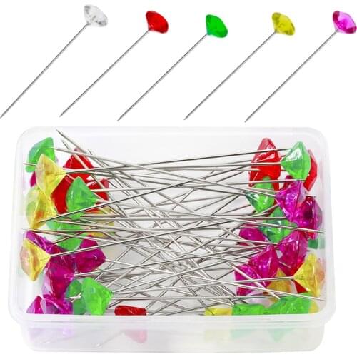 LMDZ 50/100 Pcs Diamond Crystal Head End Wedding Corsage Boutonniere Floral Bouquet Pins Sewing Pins with Clear Storage Box