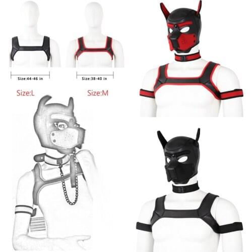 SM Party Mask Puppy Play Dog Hood Mask Bdsm Bondage Mens Chest Harness Straps Arm Band Dog Collar Role Play Costume Set Sex Toy