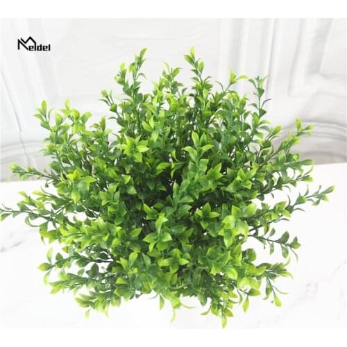 Meldel Mini 7 Forks Green Plant Artificial Flowers Eucalyptus Plastic Money Leaves Fake Grass Bush DIY Home Garden Decoration