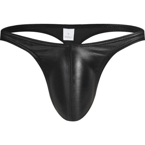 Men Briefs Lmitation Sexy U Convex Gay Underwear Pu Leather Men Underwear Calzoncillos Hombre Slip Penis Pouch Thong