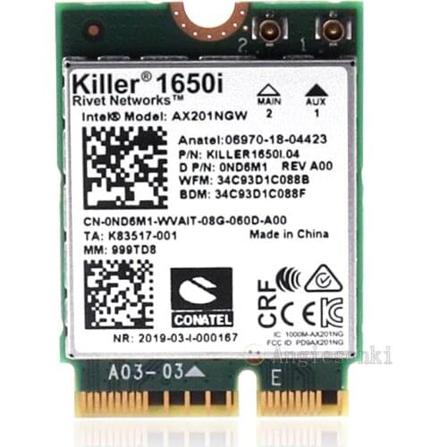 Killer 1650i AC Dual Band 2.4Gbps Wireless AX201NGW Wifi Card AX201NGW 802.11AX/A/B/G/N Bluetooth 5.0 Laptop for Windows 10