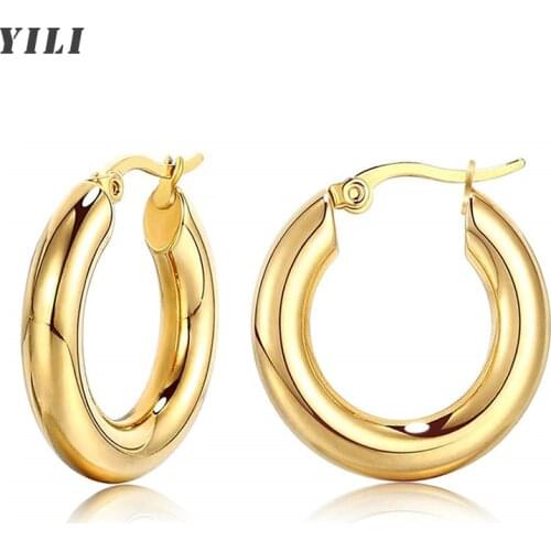 2021 New Chunky Rounded Hoop Earrings Small Thick Gold Hoops Earrings 14K Gold Plated Stainless Steel earrings for Women Girls