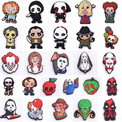 Hot Sale Clown Croc shoes Charms Ghost Witch Cartoon Animals Garden Shoe Decoration for Wristbands Kids X-mas Gift