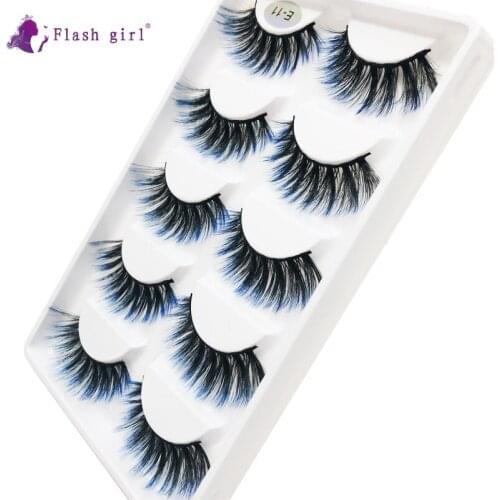 New Arrival 5 Pairs 3D Mink Eyelashes Makeup Cruelty Free Handmade Fake Eyelash Thick Colorful Eye Lashes For Party E11
