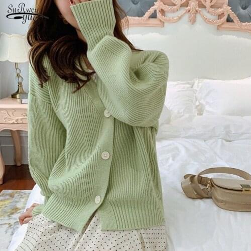 Autumn and Winter Plus Size Loose Solid Womens Sweater Women Long Sleeve Knitted Cardigan Single Breasted Female Cardigan 11636