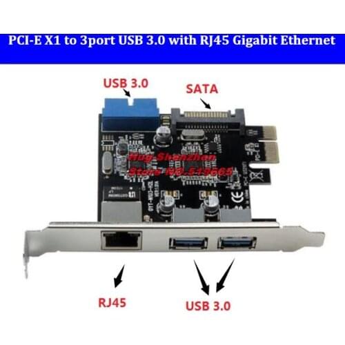 PCI Express PCIE PCI-e X1 to 2 ports USB3.0 +19/20 Pin USB 3.0 with RJ45 Gigabit Network port card for Desktop computer