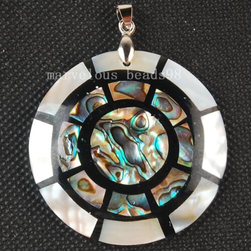 Free shipping Fashion Jewelry Natural New Zealand Abalone Shell Round Eight Diagrams Pendant Bead MC3446