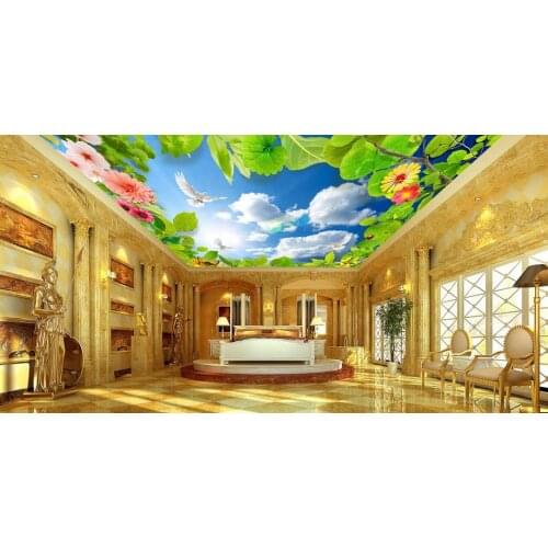 Custom 3d ceiling murals Pigeon green leaf vines ceiling wallpaper 3d photo wallpaper ceiling for living room wall paper