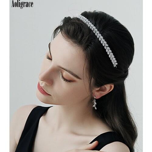 Aoligrace Cubic Zirconia Wedding Bride Headband CZ Headpiece Bridal Hair Accessories for Prom Party Evening Silver Hairwear