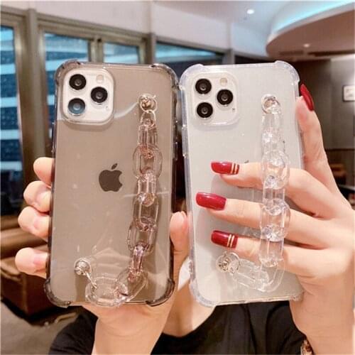Transparent Glitter Bracelet Case For iPhone 11 12 Pro Max 7 8 Plus X XR XS Max 12 Mini SE 2020 Soft Silicone Protective Cover