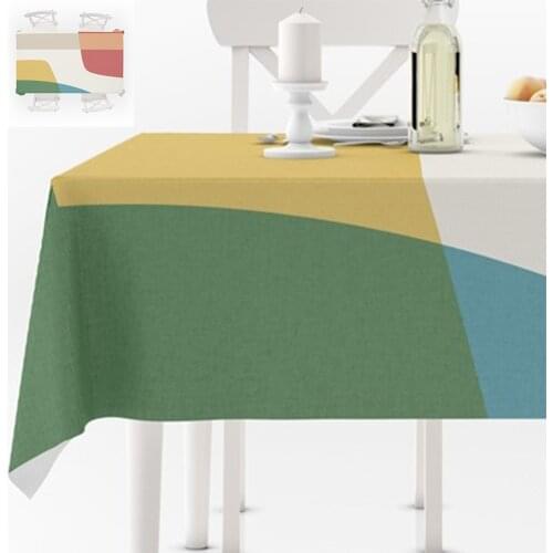 Rectangular Tablecloth Geometric Red Green Yellow White Kitchen Decor Anti-stain Waterproof Portable Folding Table Cover