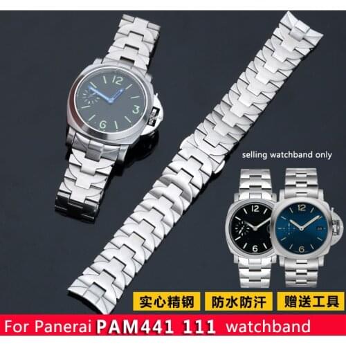 24mm solid fine steel watch with steel band for Panerai pam441 111 382 mens watch butterfly buckle accessories Free shipping