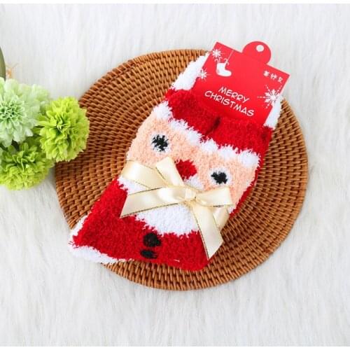 Christmas Cashmere Bowknot Socks Women Stripes Cartoon Pattern Footwear Adults Casual Cute Fluffy Winter Warm Floor Stockings
