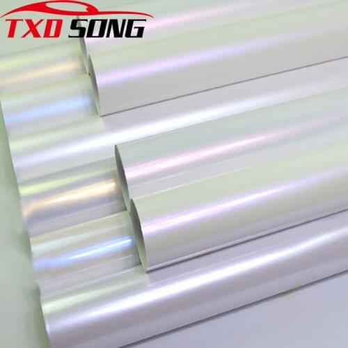 Car styling Glossy Matte Pearl White Chameleon Vinyl Wrap High Poly Metallic Chrome Pearl Car Stickers Bubble Air Free Release