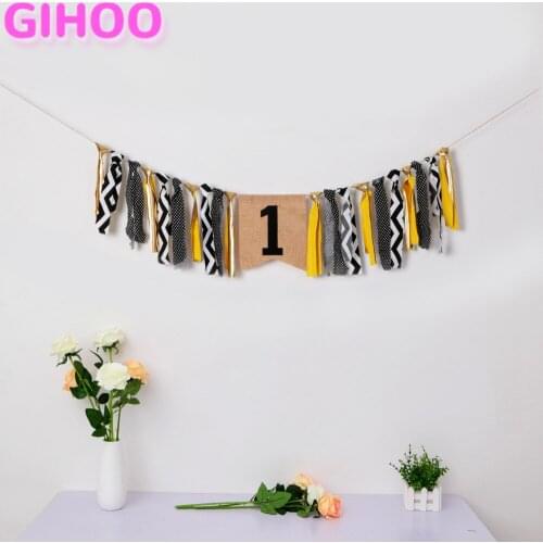 Black Gold Silver Boy Girl 1st Birthday Party Garland Bunting Inspired Highchair Banner Baby Shower Decorations Nursery Hanging