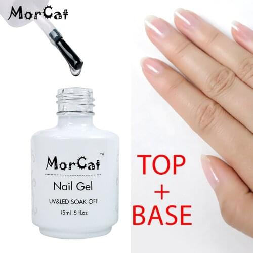 MorCat 15ml Top and Base Coat UV Gel Nail Polish Soak Off Transparent UV Lacquer Manicure Nail Gel Varnish Base Top Coat