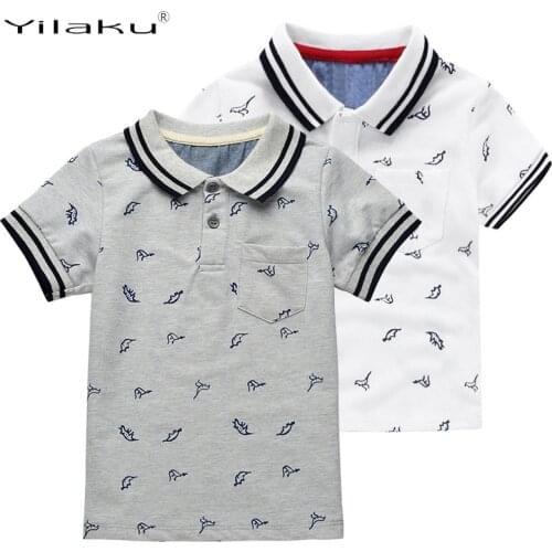 Yilaku New Summer Dinosaur Boys T-shirts Cotton Kids Tops Sports Tee Turn-down Collar Boys Polo Shirts 2-7Y Childrens Clothing