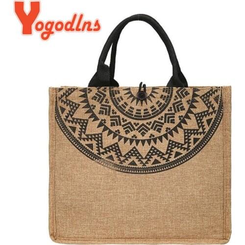 Yogodlns Simple Large Capacity Handle Bag Women Canvas National Handbag Handmade Solid Color Tote Bag Designer Lady Shoulder Bag