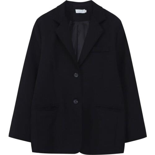 Spring Black Casual Blazers Loose Single Breasted Women Office Suit Coat Autumn 2021 Turndown Collar Long Sleeve Blazer Feminino