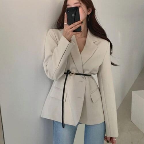 Fashion Single Breasted Fall Blazer Jacket for Women 2021 New Long Sleeve Autumn Solid Siut All Office Lady Coats with Sashes