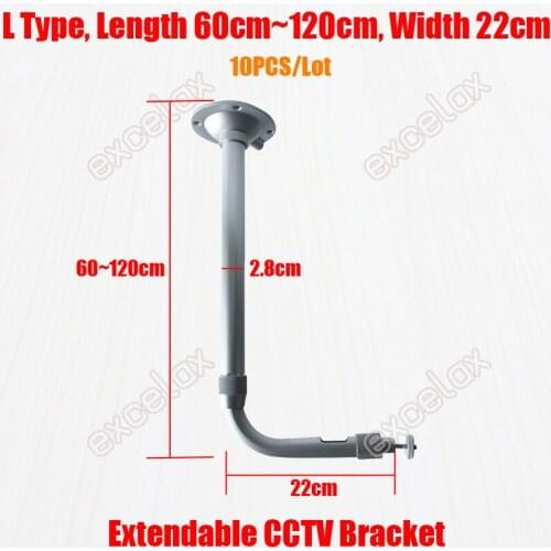 10PCS/Lot L Type 60-120cm Long Extendable Adjustable Aluminum Wall Pendant Ceiling Mount Security CCTV Camera Bracket Support